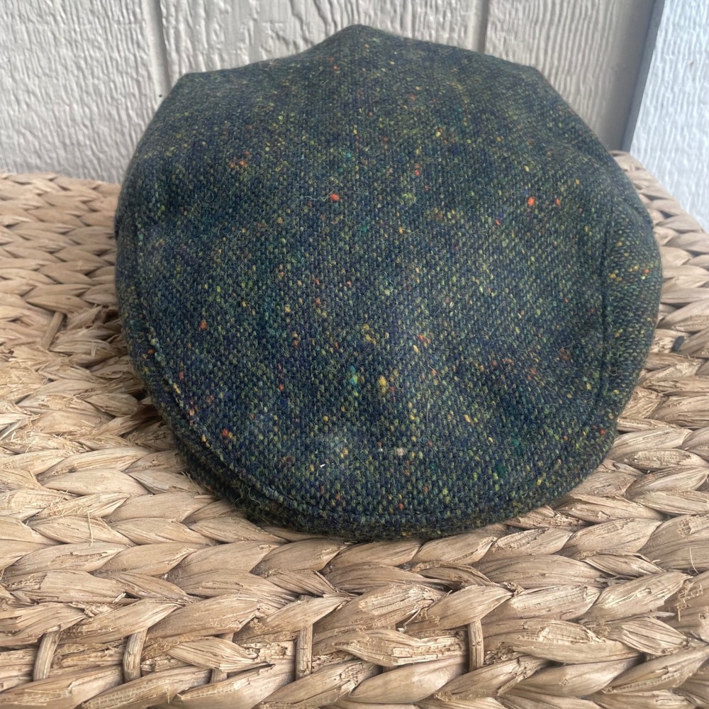 Irish Tweed Flat Cap Mens Green Donegal Fleck Wool Newsboy Driving Made Ireland